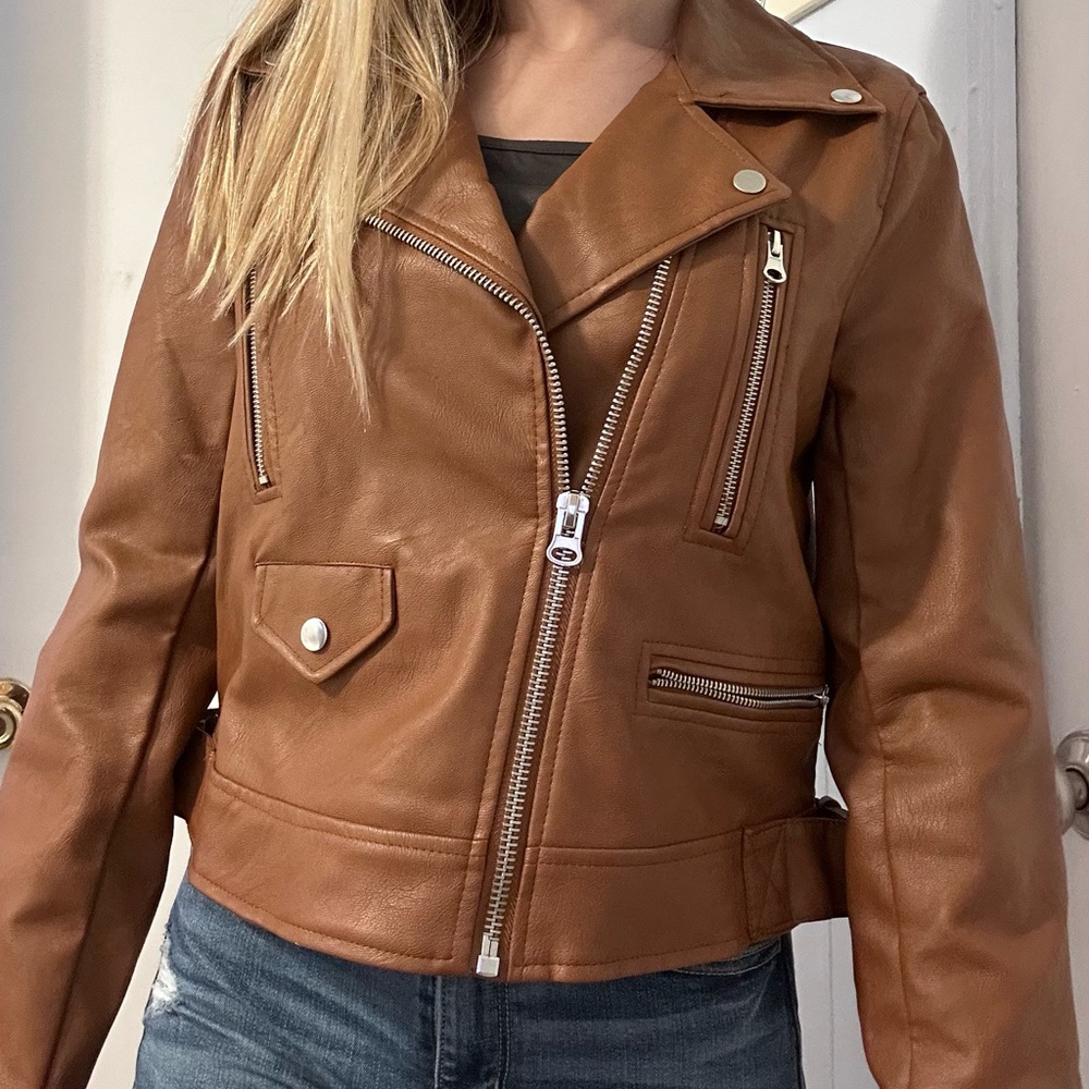 Love Tree Brown Leather Moto Jacket